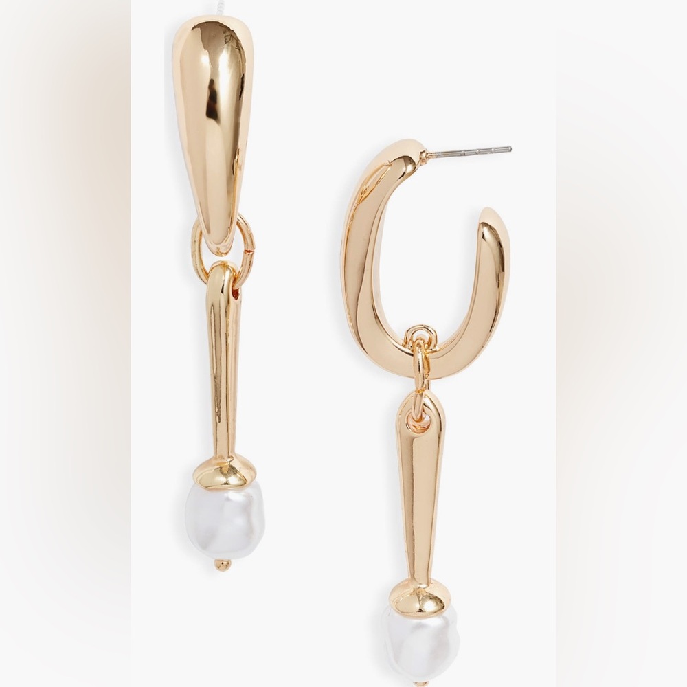 Faux Gold Hoop Earrings with Pearl Drop